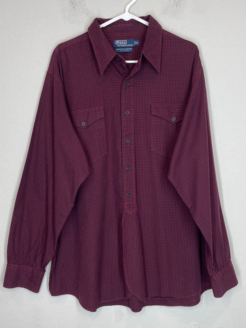 Polo Ralph Lauren woodsman Workshirt Men's Size XL Check Maroon Button Up
